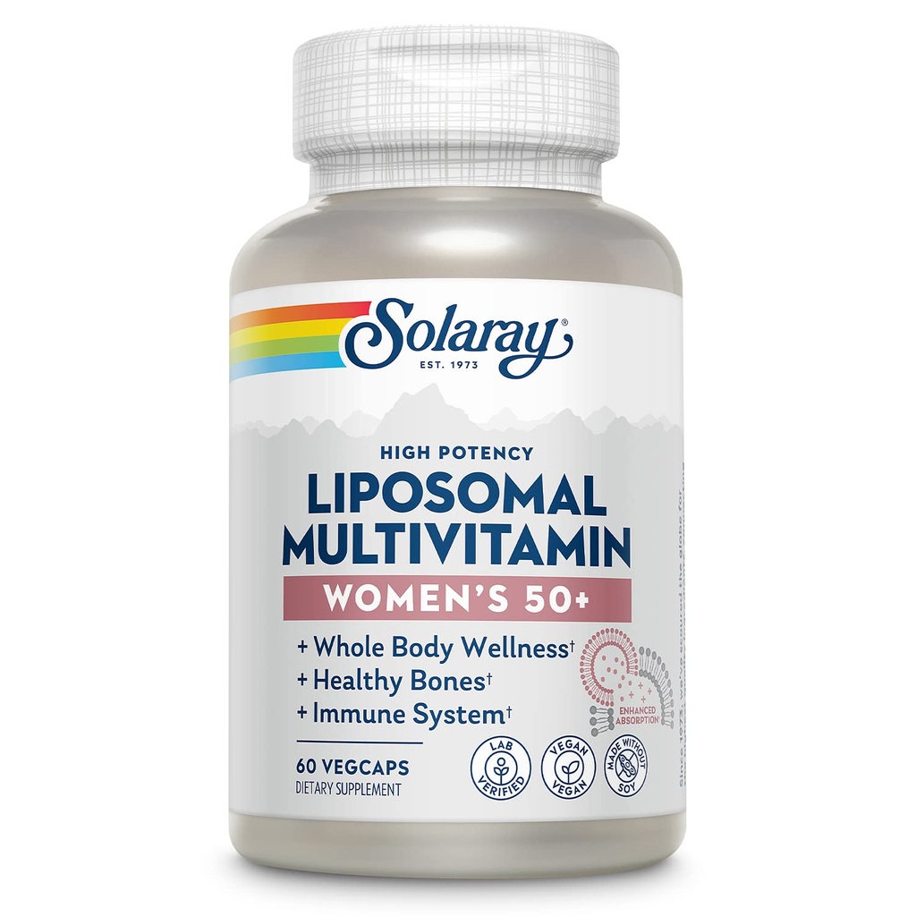 SOLARAY Multivitamina Liposomal para Mujeres 50 Plus, Ausorción Mejorada con Hierro, Vitamina D, Vitamina C, B12, Biotina &amp; Más, Apoyo Inmunitario &amp; Bone Health, Vegan, 30 Servimientos, 60 VegCaps
