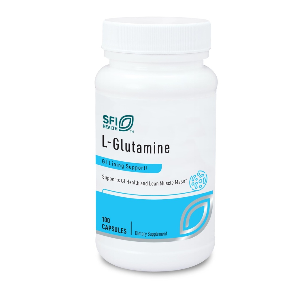 Klaire Labs SFI Health L Glutamine Capsules - 500 Milligrams Hypoallergenic Amino Acids Supplement - Supports Muscle &amp; GI Function - Dairy Free & Gluten Free (100 cápsulas)