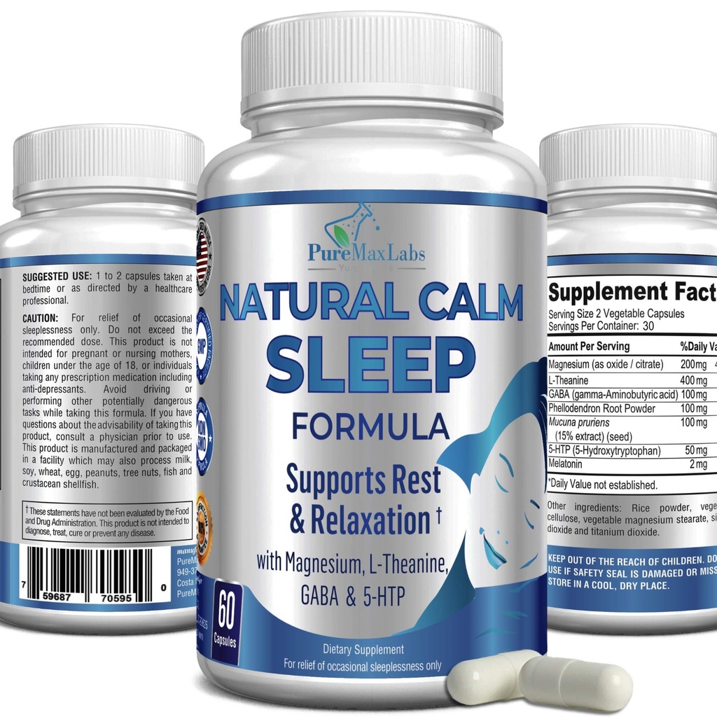 Ayuda natural para dormir con magnesio, L-Theanine, Melatonin, GABA, 5-Htp ← Ayuda para el sueño