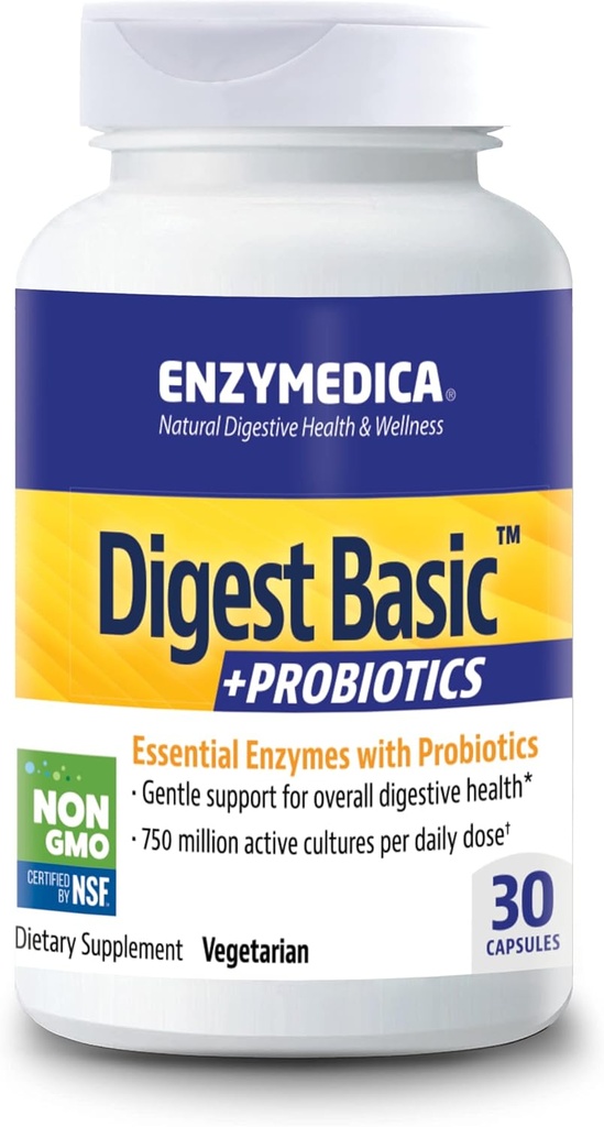 Enzymedica - Digest Basic + Probióticos, Enzimas Digestivos Esenciales con Probióticos, 30 cápsulas FFP