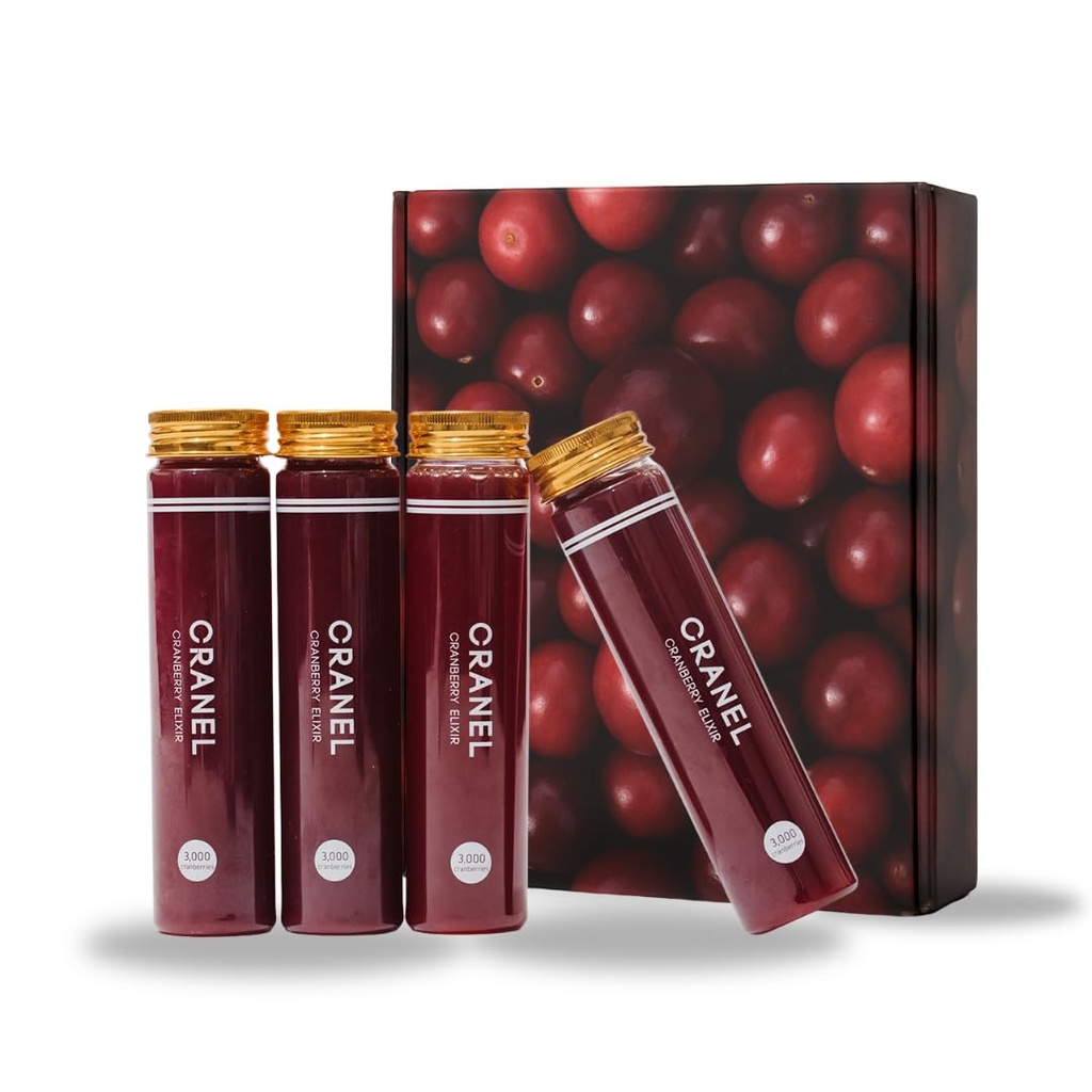 CRANEL UTI Support Cranberry Elixir, 4X Bottles (Monthly Supply) Clinically-Proven & Antibiotic-Free, Packed with 3,000 Real Cranberries (Tart Taste) Vegan & Non-GMO, Zero Added Sugar