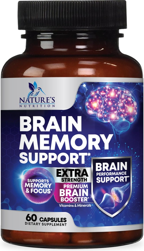 Plantillas de suplemento de memoria cerebral - 3X Nootropía de fuerza para la concentración, claridad y apoyo en foco - Vitaminas cognitivas de salud cerebral con Bacopa, fosfatilserina " DMAE, brote cerebral - 60 cápsulas