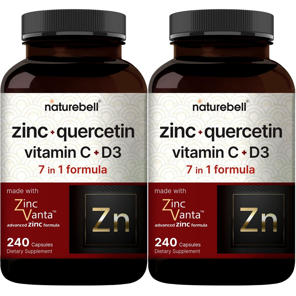 NatureBell Zinc Quercetin with Vitamin C & D3, 480 cápsulas (2 Pack) ← Quercetina 1000mg + Zinc 50mg + Vitamina C 250mg + Vitamina D3 5,000 UI ANTE 4-en-1 Advanced Immune &amp; Lung Support ← ZincVanta Formula