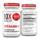 10X Salud Vitamina C 1000mg - 120 Capsules Vitamina C, Ácido ascórbico de alta dosis para la inmunidad, protección antioxidante, Collagen &amp; Tissue Support for Adults - VitaminC 1000 mg - Non-GMO, Gluten-Free