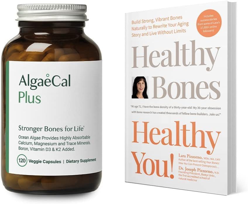 ALGAECAL Bundle Calcium Suplemento para Mujeres y Hombres Vitamina D3 & K2, Magnesio y Libro por Lara Pizzorno Huesos Saludables Usted, para Aumentar la Salud del Hueso, 1-Mes