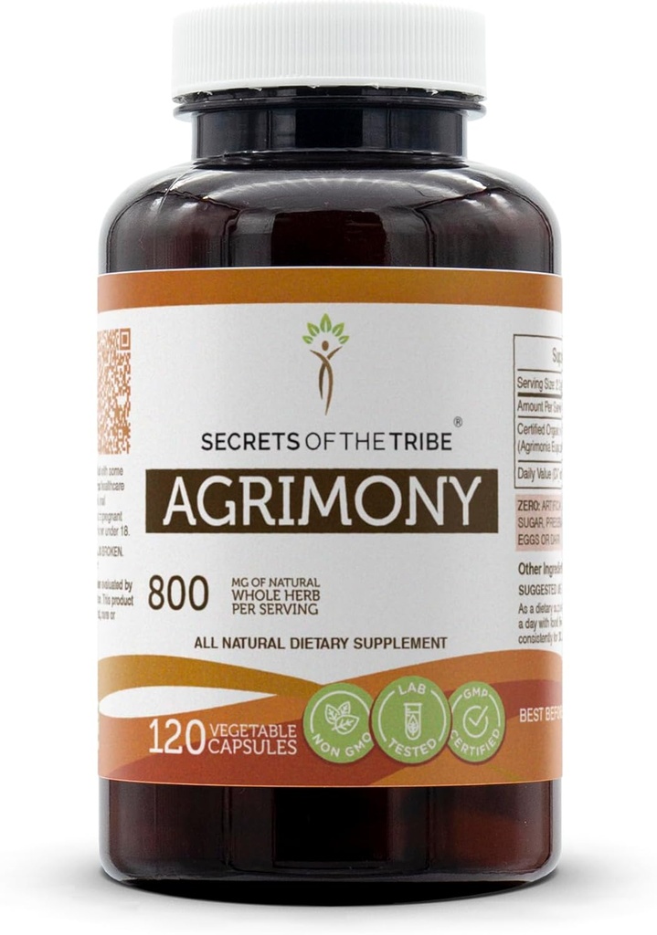 Secretos de la Tribu Agrimony 120 Capsules, 800 mg, Agrimony (Agrimonia Eupatoria) Herb seco (120 cápsulas)