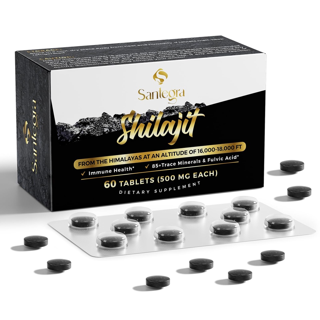 30,000 MG Shilajit Tablets, 100% Shilajit Pure Tablets for Women &amp; Men, Himalayan Organic, Fulvic Acid &amp; 85+ Trace Minerals, Resin Supplement for Energy and Immune System, 60 Condes