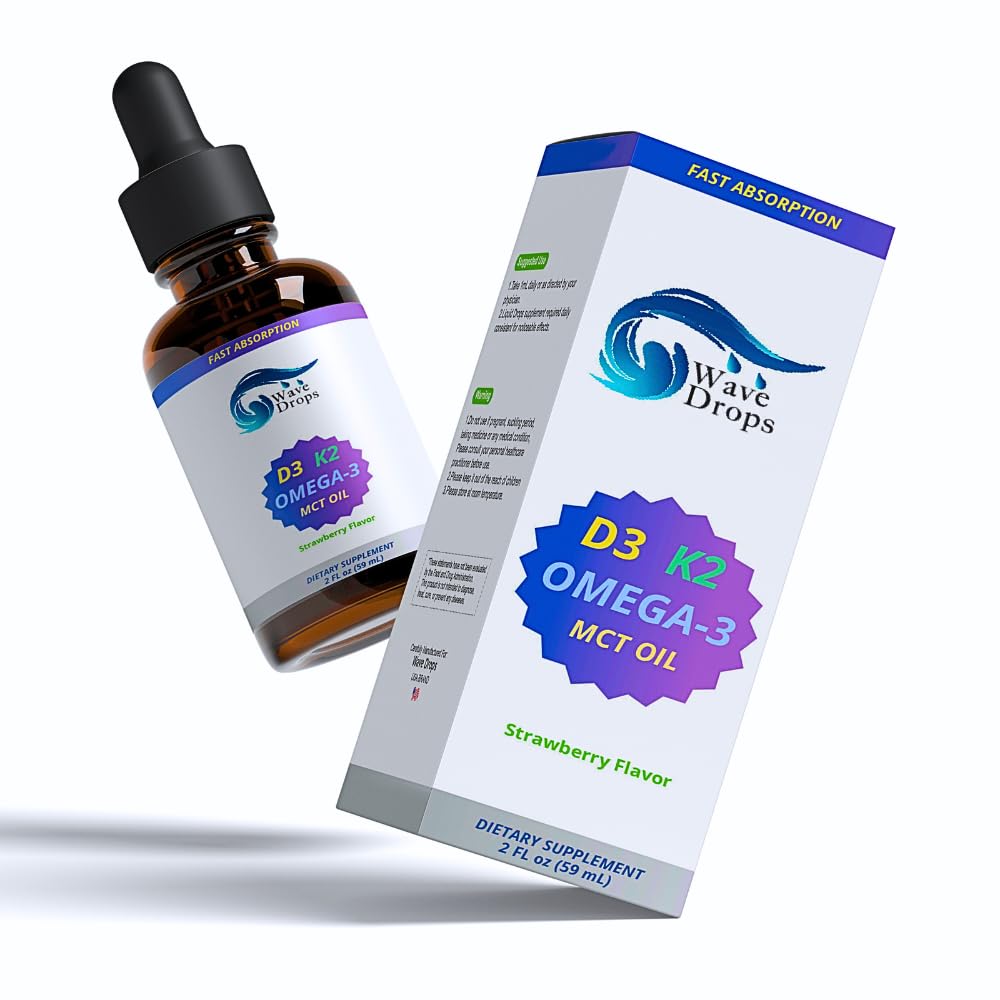 Maximum Strength Vitamin D3 " K2 + MCT Oil " Omega 3: Liquid Drops for Immune System, Brain Function " Energy (No Fillers, Non-GMO, 2 Fl Oz)