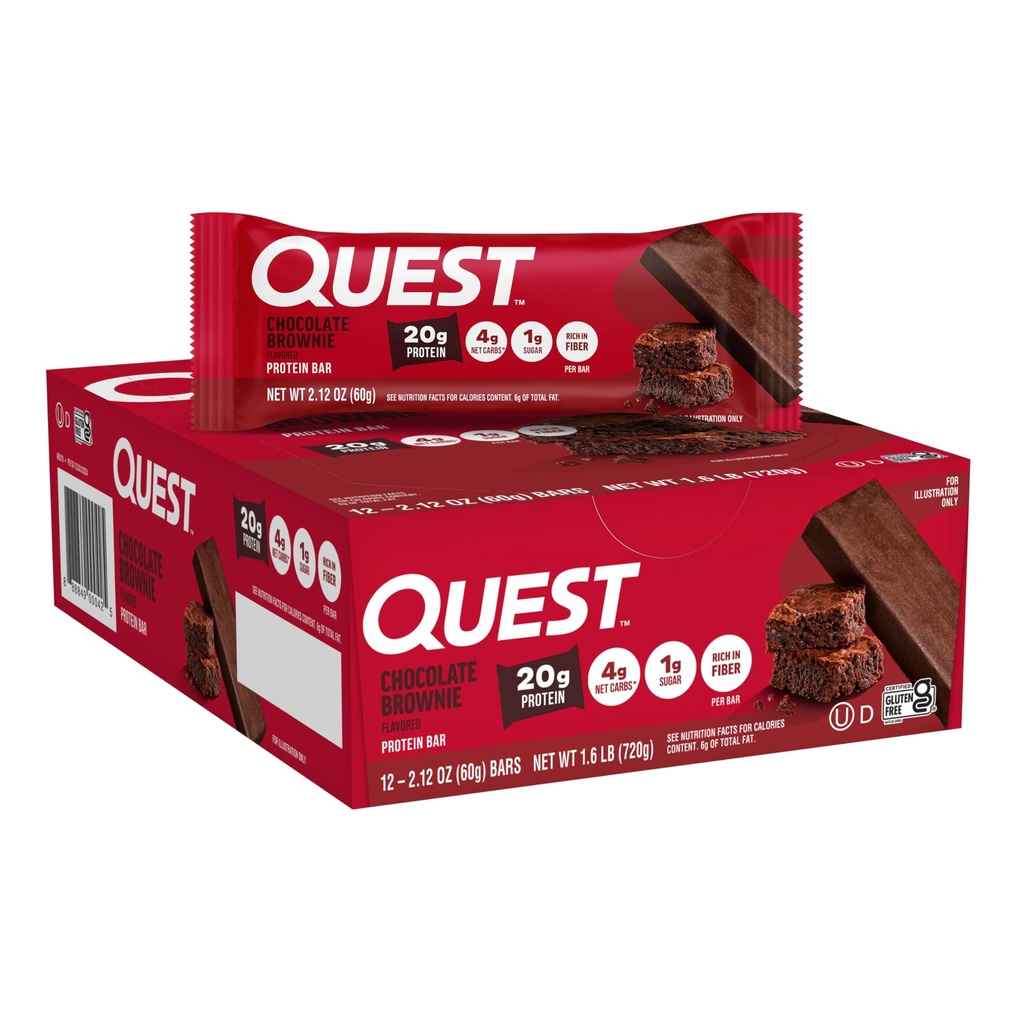 Quest Nutrition Chocolate Brownie Protein Bar, 20g Protein, 1g Sugar, 4g Net Carb, Gluten Free, Gluten Free, 12 Conde