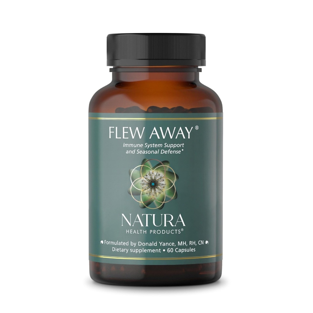 Natura Health Products Flew Away Supplement - Immune System Support &amp; Seasonal Defense - Destacando Ginger, Elderberry, Propolis y Eucalyptus (60 cápsulas)