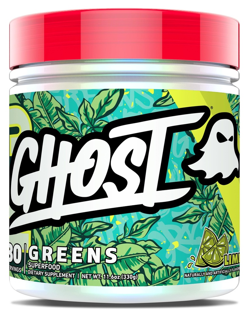 GHOST Greens Powder, Lime - 30 Servings - 19 Superfood Greens & Reds Powder, Fruits, Vegetables, Spirulina, " Chlorella, Prebiotics, 10 Billion CFU Probiotic " Digestive Enzymes - Gluten-Free