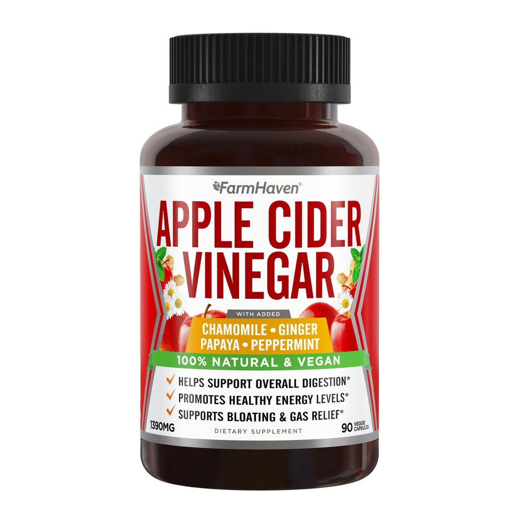 Cápsulas de vinagre de manzana con jengibre, Papaya &amp; Chamomile TEN 1390mg TEN mejora la digestión, la energía, la inmunidad ANTE Soothes Gas &amp; Bloating Issues TEN como con la madre ANTERIOR No GMO > 100% natural  durable 90 cápsulas