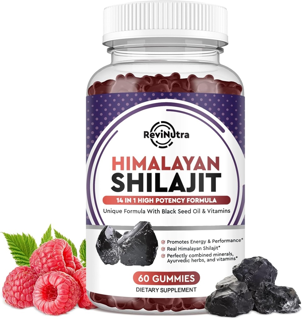 Shilajit Gummies - Himalayan Organic Shilajit Supplement 14-in-1 Complex with Black Seed Oil & Ayurvedic Herb Blend, Fulvic Acid for Men ' Women - for Energy, Cognitive & Immunity Support