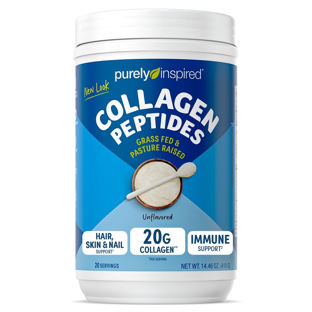 Pólvora de colágeno puramente inspirada, sin sabor (20 servidumbres) - 20g Péptidos de colágeno Pólvora de proteínas para hombres de mujer - Grass-Fed ' Pasture Raised - Gluten-Free, Paleo " Keto-Friendly Collagen Drink