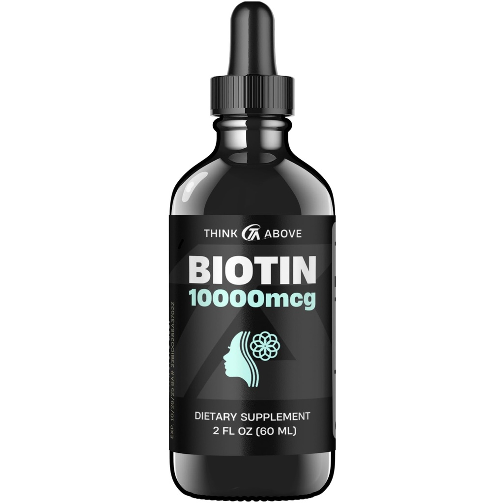 Biotina líquida 10.000 mcg con vitamina C – Pelo de alta potencia, Skin & Nail Support – Absorción rápida gotas de biotina – 60 Day Supply – 2 oz
