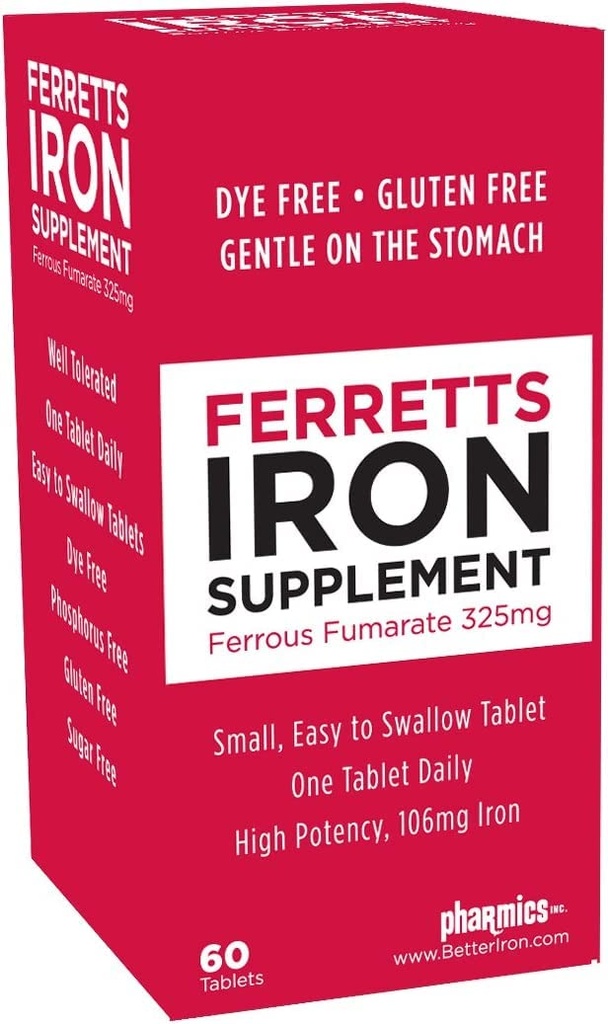 Tablas de hierro 325 mg Ferrous Fumarate 4 Pack (240 Total)