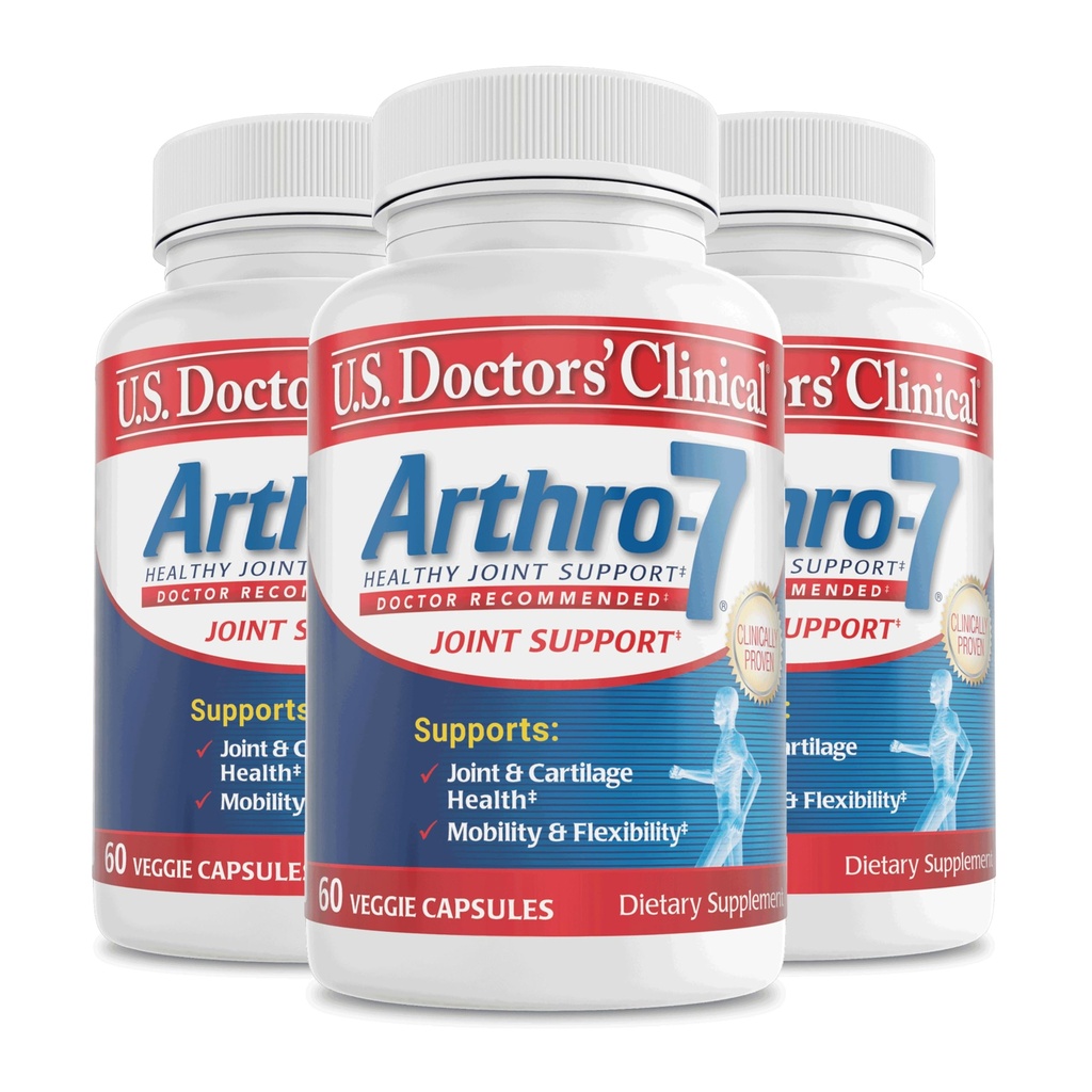 U.S. Doctors’ Clinical Arthro-7 - Complejo de Apoyo Conjunto Probado Clínicamente con Turmeric, Collagen, Bromelain para Flexibilidad, Movilidad, & Strong Cartilage - 180 Capsules(3 Botellas) - 45/90-Day Supply