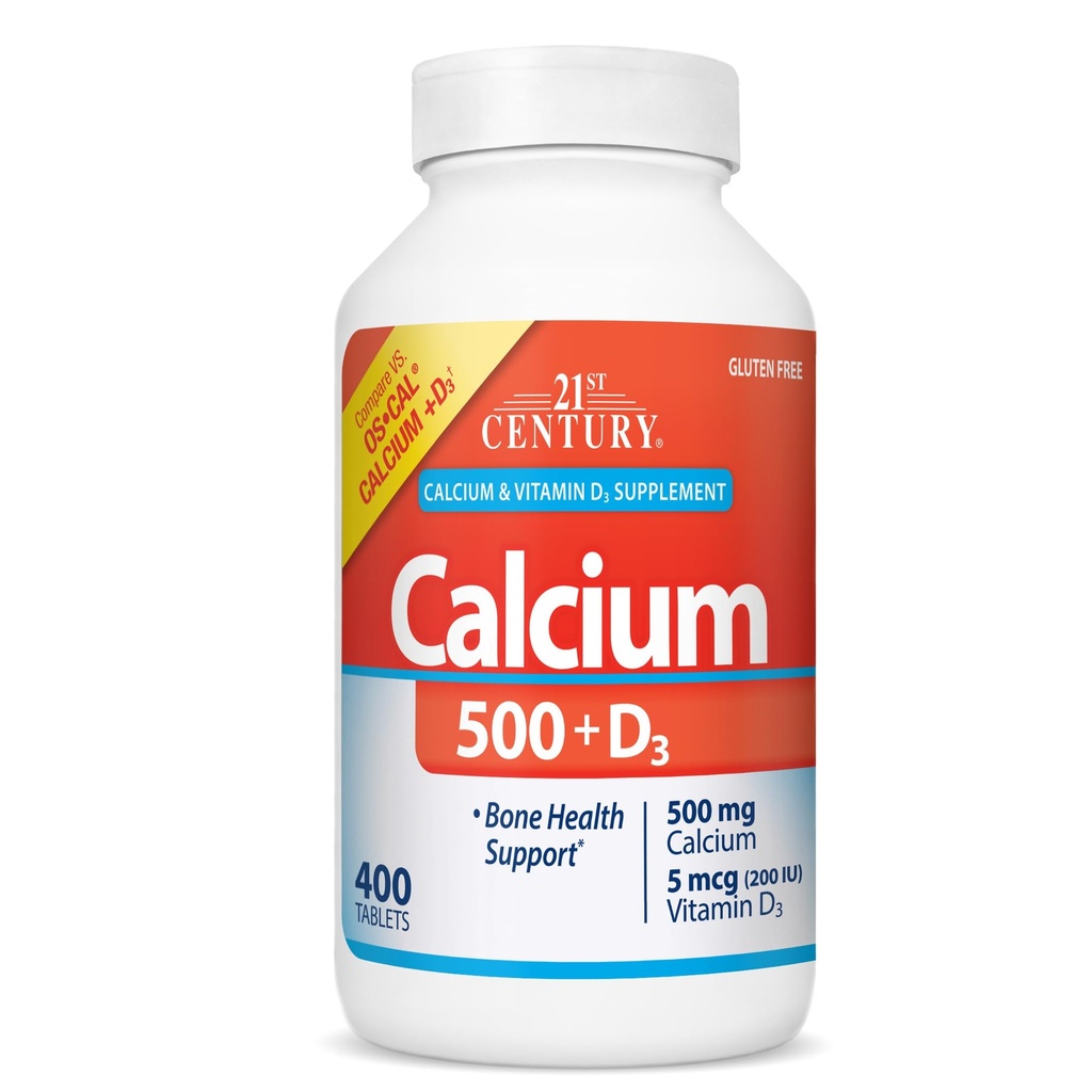 Calcio del siglo 21 500 mg más tablas D3, 400 cuenta