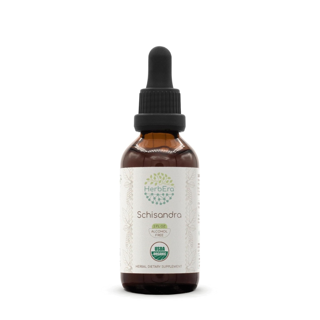 HerbEra Schisandra B60 USDA Organic Tincture ← Alcohol-Free Extract, High-Potency Herbal Drops, Liquid SupplementTEN Certified Organic Schisandra (Schisandra Chinensis) Dried Berry (2 oz)