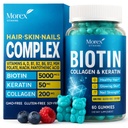 Biotina Collagen Keratin Gummies - Multivitamina Natural para el Pelo, Piel &amp; uñas con vitamina A, D, B7 - Anti Aging Collagen Gummy Vitaminas para Hombres &amp; Mujeres, Hair & Nail Growth Suplemento - 60 Gummy Bears