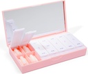PORT X POLISH Designer Weekly Pill Box Organizer (AM/PM 2X Daily, Blush Pink) Silencio Compacto, Elegante suplemento de vitamina de 7 días de duración Cute Portable Mini Travel Medicine Carrier  BPA-Free Pillbox Caddy