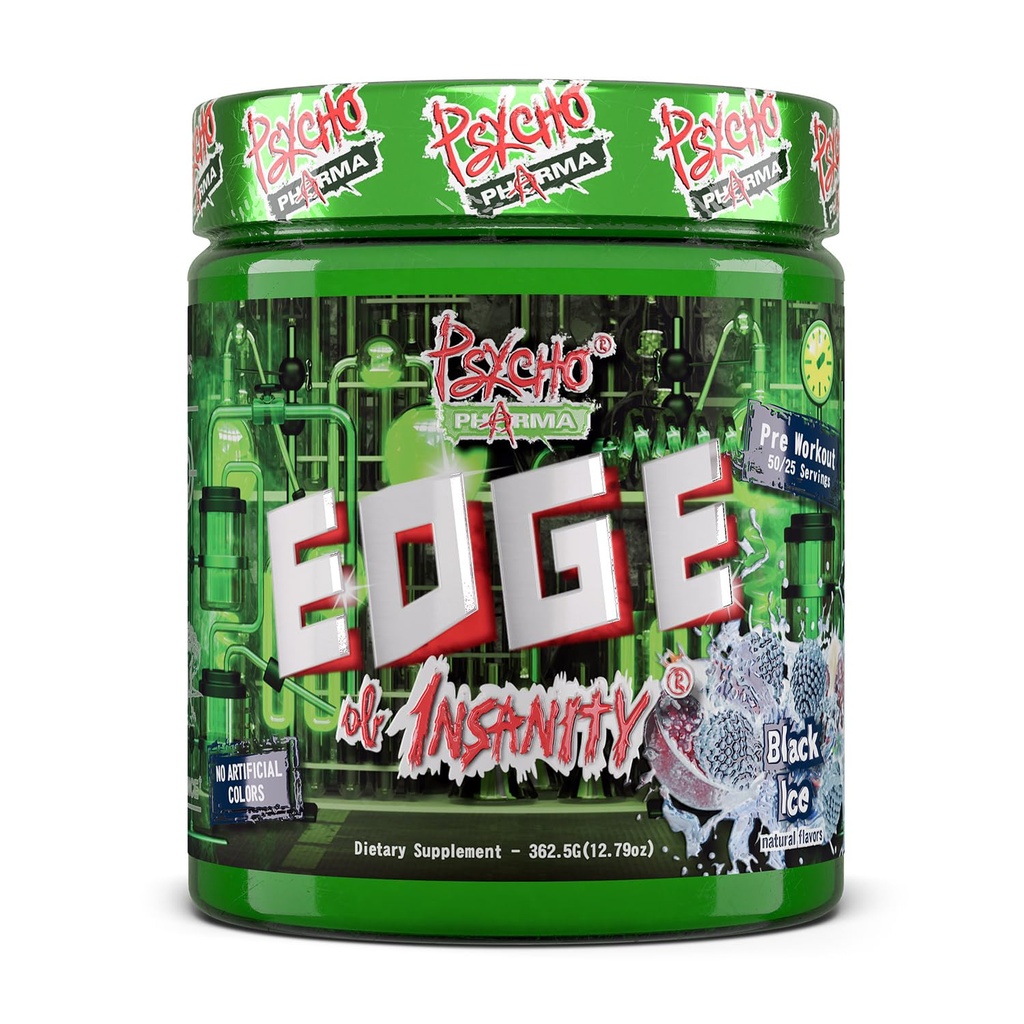 Psico Farmacéutico más fuerte Preworkout Powder - Edge of Insanity - Suplemento Pre Workout más intenso para bombas, fuerza, energía y sentirse buen foco. Rivals Famosos PWOs del pasado