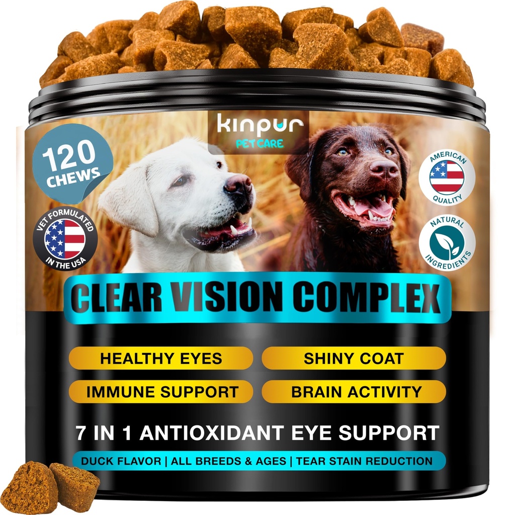 Vitaminas para Perros - Suplemento de Visión de Perros para Perros Estadios, Cuidado de Perros, Apoyo Inmunitario - Vitamina С, Carrota, Aceite de Peces, Lutein - 180 Mandíbulas suaves con sabor a pato - para todas las razas y edades