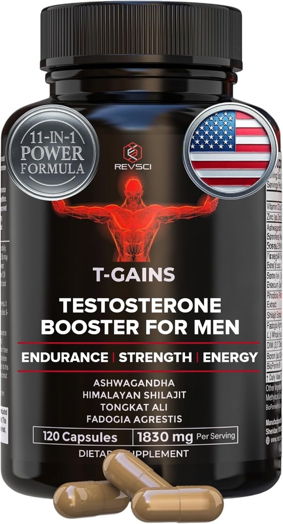 Anabólico Booster &amp; Muscle Builder, T-GAINS Testosterone Suplemento para Hombres, TRT Test Booster " Estrógeno Blocker, HGH Suplementos para Hombres - Tongkat Ali Fadogia Agrestis for Muscle Growth, 120 Caps
