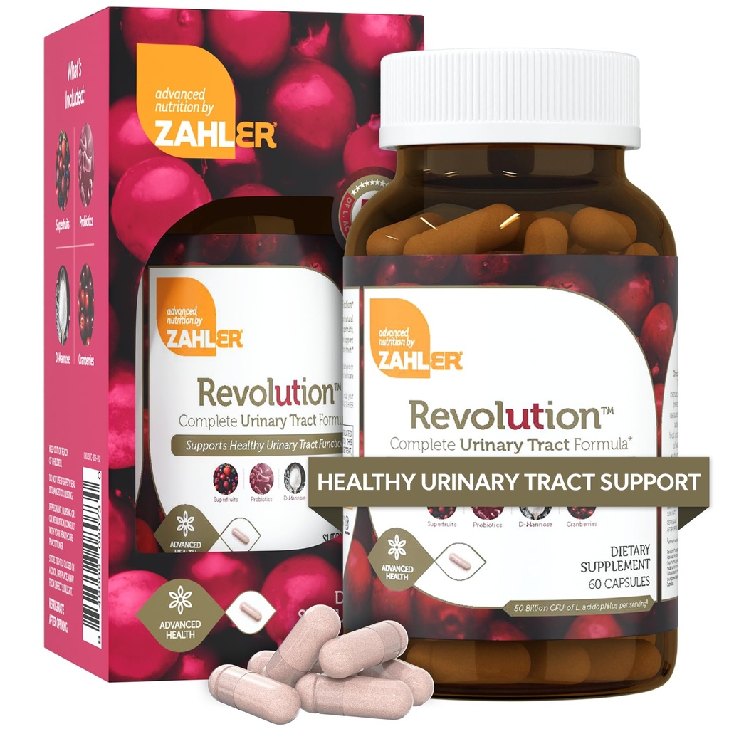 Zahler Revolution - Mujeres Completas Urinary Tract Health Fórmula con Probióticos - UTI Pills - 1200 mg D-Mannose y suplemento de arándano - Urinary Tract Infection Support for Women (60 cápsulas)