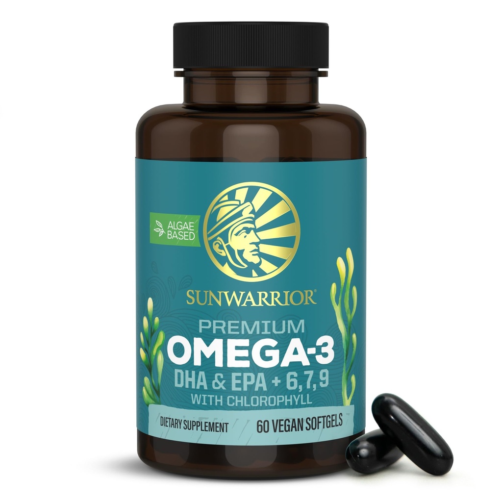 Sunwarrior Vegan Omega 3 DHA &amp; EPA Suplemento Algal Oil Preferred Alternative to Fish Oil Supports Brain Eye Joint " Heart Health (60 Count)