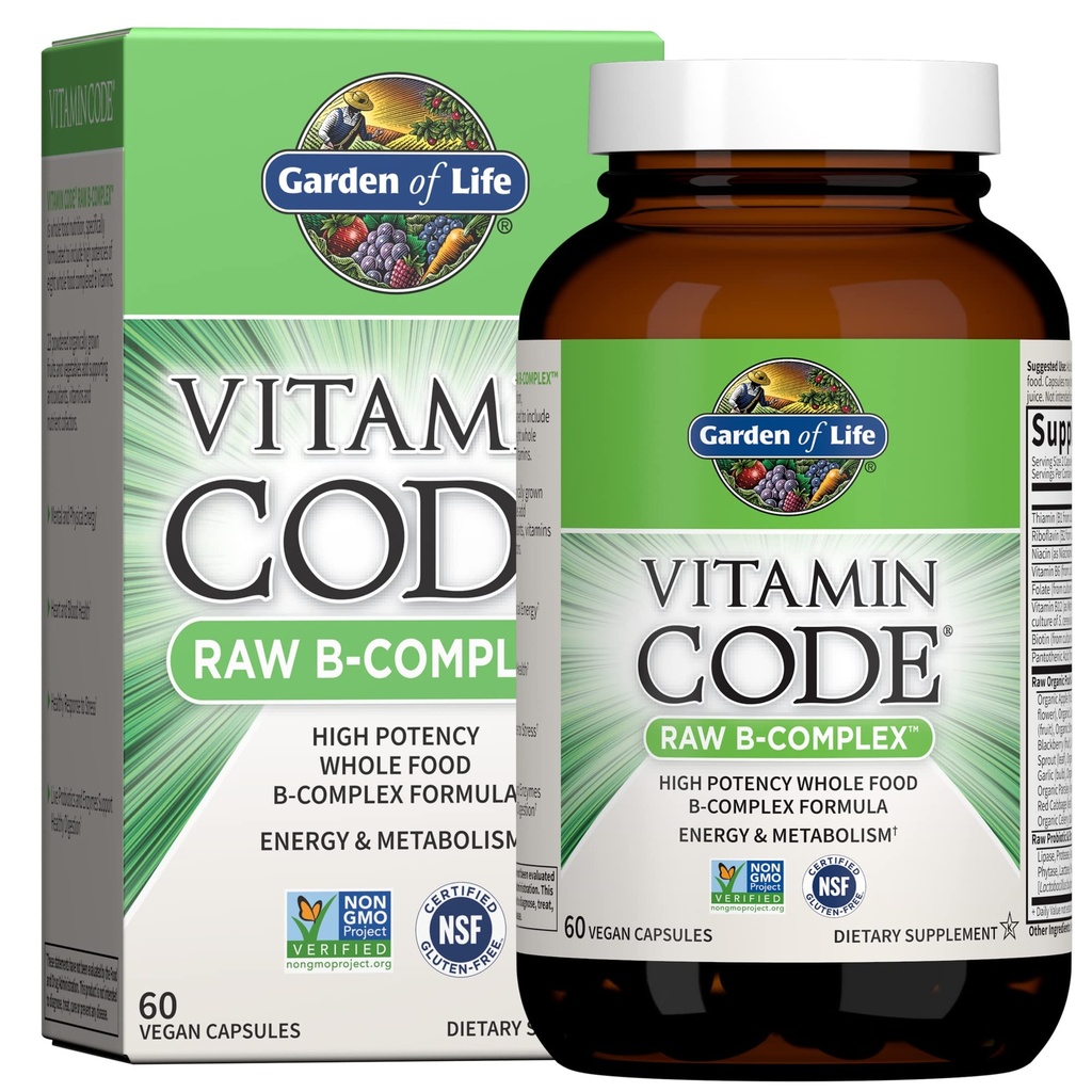 Jardín de la Vida Complejo de vitamina B, 60 cápsulas veganos, vitaminas de alta potencia para la energía &amp; metabolismo con B6, Folate &amp; B12 como metilcobalamin Plus Probióticos