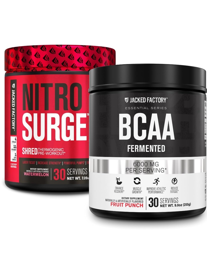 Fábrica Jacked Nitrosurge Shred Thermogenic Pre-Workout in Watermelon " BCAA in Fruit Punch for Body Recomposition, Muscle Building and Recovery