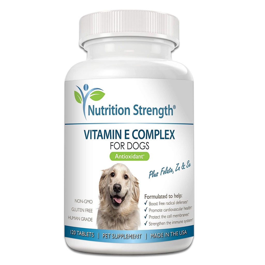 Vitamina E para perros, Promover la Salud Cardiovascular, Membranas de Soporte, Complejo de Vitamina E para Boost Dog Immune System Plus Zinc, Selenium, Folate, Aceite de Salmón, 120 Tabletas Chewable