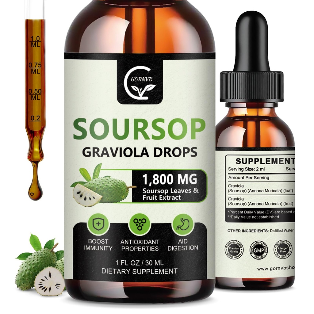 (2 Pack) Soursop Graviola Liquid Drops 1800mg, 98% Absorption Soursop Bitters Liquid for Cell Support " Regeneración, Immune Boost, Relax, Liver and Sleep, Herbal Goodness, Gluten Free, 1 Fl Oz