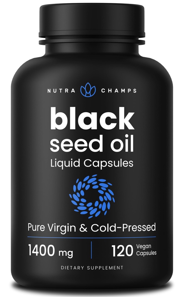 NutraChamps Black Seed Oil Orgánica Cold Presionado TEN 120 Vegan Softgel TENIDO Vírgenes Nigella Sativa Píldoras con Vitamina E &amp; Thymoquinone ANTE Rich in Omega 3 6 9 TENIDO Cápsulas de aceite de semilla de Cumino Negro