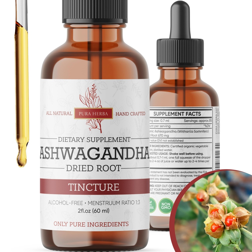 Orgánica Ashwagandha Liquid Drops, Ashwagandha Root Tincture, Ashwagandha Extract Herb Supplements - 2 Fl Oz