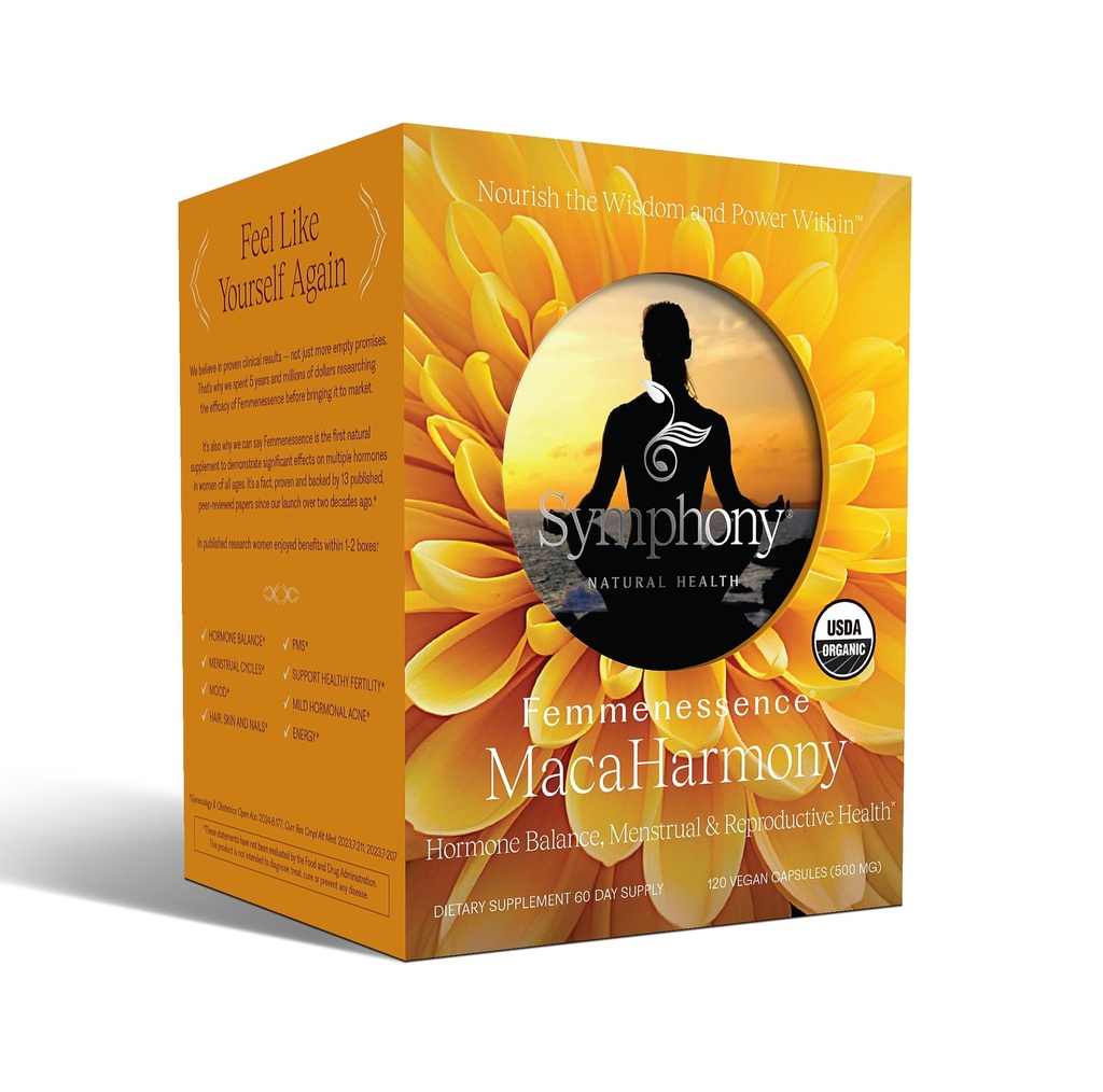 Femmenessence MacaHarmony – Scientifically Provenido para apoyar el equilibrio hormonal para las mujeres, ciclo menstrual regular, PMS, acné, piel sana, fertilidad, cápsulas de Maca orgánica natural (120)