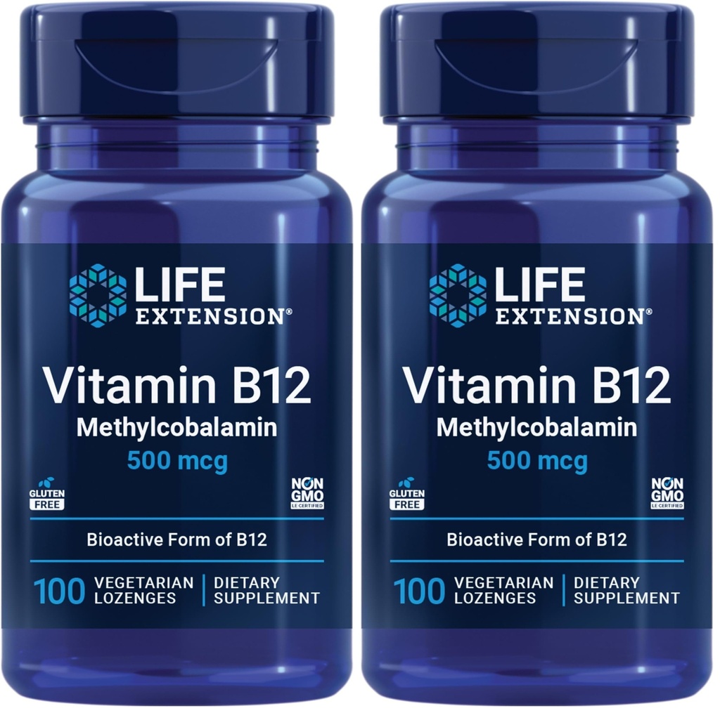 Extensión de la vida Vitamina B12 Metilcobalamina 500mcg - Vitamina B12 Suplemento para la Energía General y la Salud del Cerebro - Azúcar Lozenges Vegetarianos Libres Disuelve en Su Boca - Una vez Daily - 100 Cuenta
