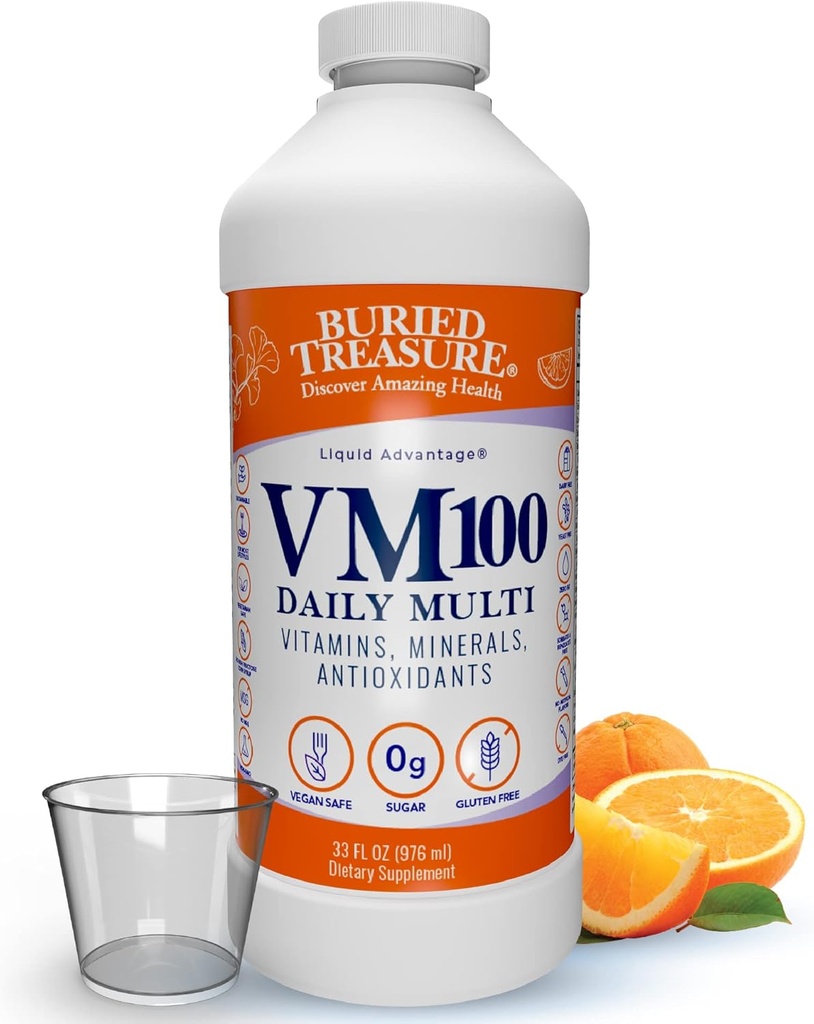 Tesoro enterrado VM100 Daily Multi - 32 Serviciones, Vitaminas líquidas Suplemento Minerales con Copa de Dose