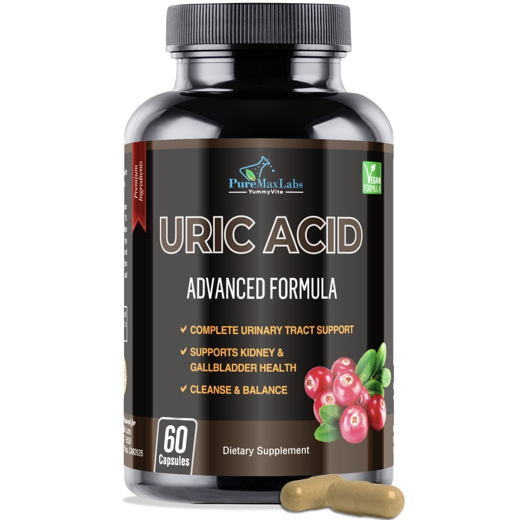 Uric Acid Advanced Formula – Kidney, Liver, Gallbladder, Urinary Tract Cleanse with Cranberry, Chanca Piedra, Tart Cherry, Milk Thistle y Bromelain 60 Capsules