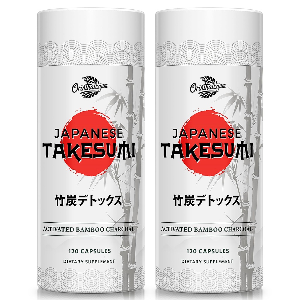Takesumi Bamboo Charcoal 2000mg – Charcoal Activado de Bamboo para Max Absorption, Detox & Gut, 120 Vegan Capsules(2 Bottle)