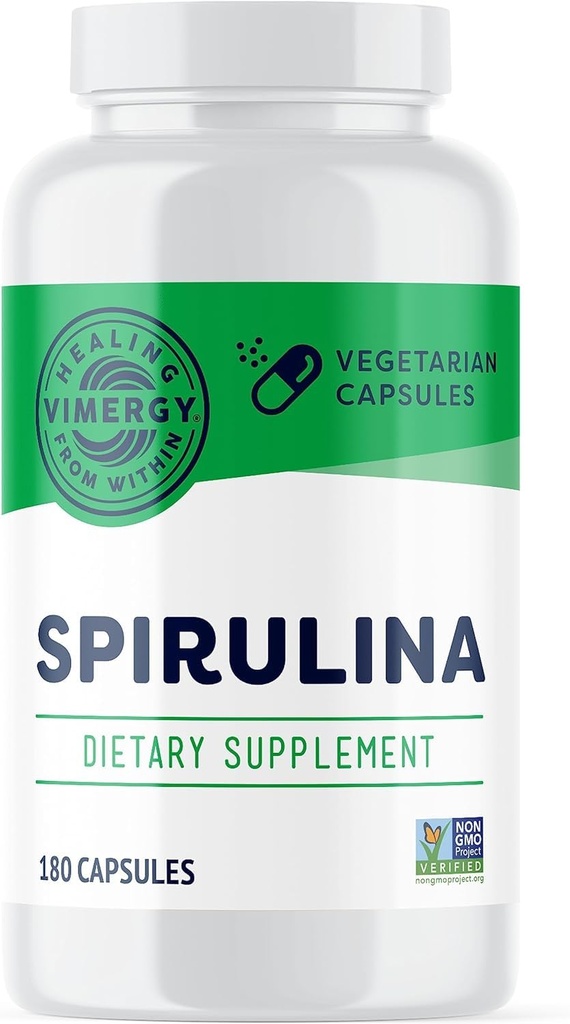 Vimergy Spirulina Capsules – Concentrated Plant Protein Supports Immune Health & Cardiovascular Function – Vegan, Kosher, Gluten-Free – 180 cápsulas