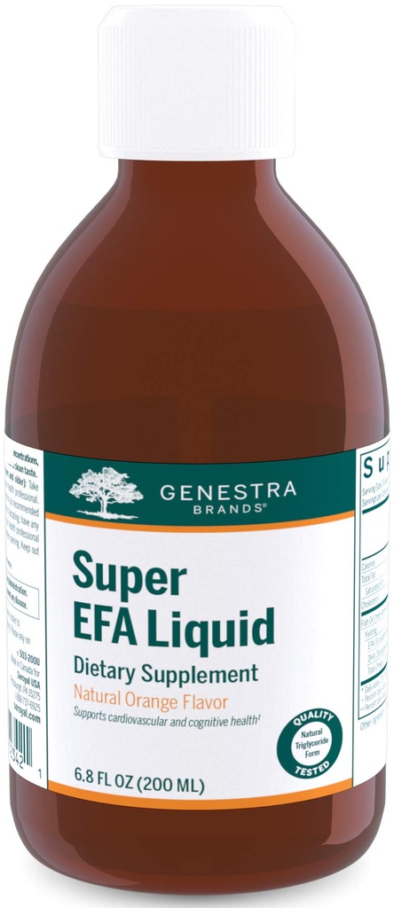Genestra Brands Super EFA Liquid tención apoya la salud cardiovascular y el desarrollo del cerebro, los ojos y los nervios en los niños* viv 6.8 Fl Oz  durable Natural Orange Flavor