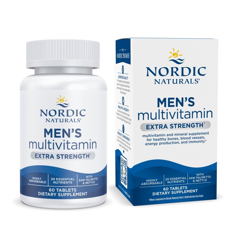 Naturales nórdicos Multivitamina Extra Strength - Bone, Energy, & Blood-Vessel Support - Suplemento de inmunidad - 20 Nutrientes esenciales - 60 Tabletas - 30 Serviciones
