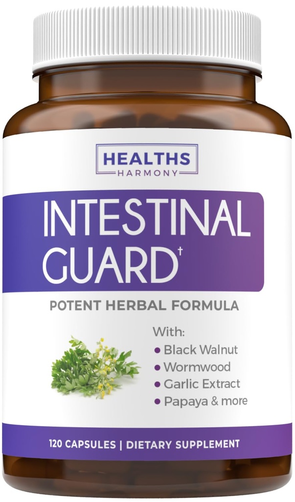 Intestinal Guard (No-GMO) Mantener la salud intestinal - Potent Natural Formula with Wormwood, Black Walnut, Goldenseal, Pau D'Arco, Clove, Garlic, More - All In One Supplement -120 Capsules (No Pills)