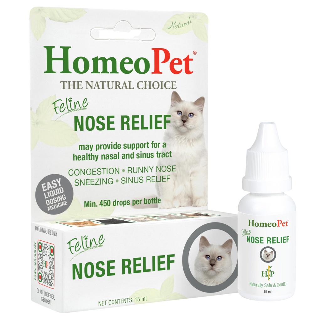 HomeoPet Feline Nose Relief, Seguro y Natural Nasal y Sinus Suplemento para gatos, 15 Milliliters