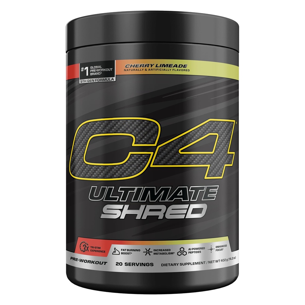 Cellucor C4 Ultimate Shred Pre Workout Powder, Metabolismo Suplemento con Cayenne Extract+300mg Caffeine+TeaCrine+Dynamine - Cherry Limeade, 20 Servings