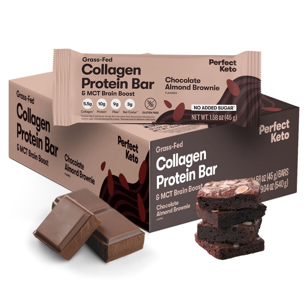 Bares de Keto perfectos - Los más limpios Keto Snacks con Collagen y MCT. No Añadido Azúcar, Keto Diet Friendly - 3g Net Carbs, 19g Fat, 10g protein - Diet Food Dessert (Almond Butter Brownie, 12 Bares)
