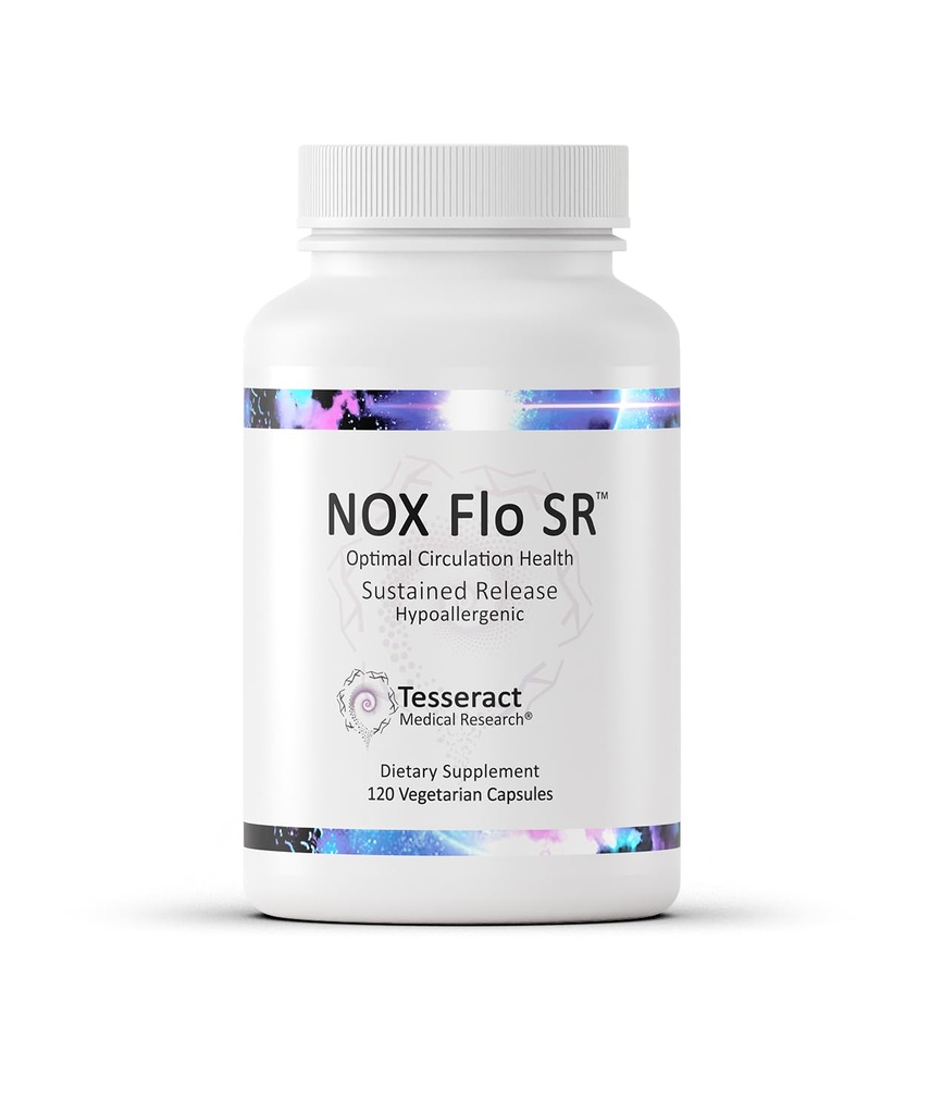 Tesseract NOX Flo SR Nitric Oxide Booster, Vascular Health Supplement, 120 Capsules, Sustained-Release L Citrulline, Coenzyme Q10 &amp; R Lipoic Acid, Circulation " Blood Pressure Support, Hypoallergenic