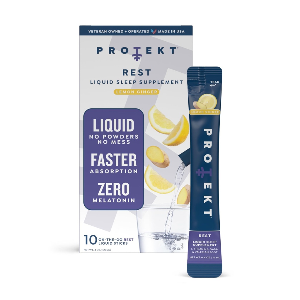 PROTEKT GABA L Theanine Supplement ← Ayuda para el sueño libre de melatonina para los adultos Silencioso para el sueño nocturno > Dormir relajante ← GABA Calm Liquid Drink Mix for Adults ← Lemon Ginger, Pack of 10